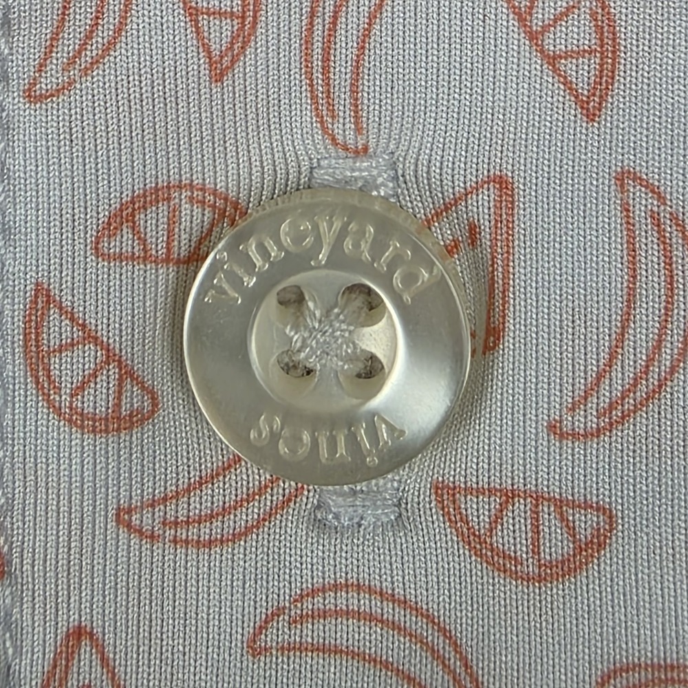 Vineyard Vines Performance Polo Shirt Mens XXL Orange Fruit Print Whale Stretch - Picture 9 of 14
